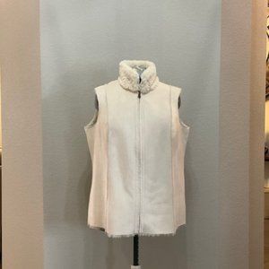 Coldwater Creek Suede with patterned faux fur Reversible Vest